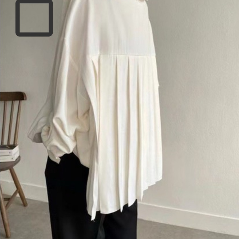 Flowy Cream Pleated Panel Blouse - Women's Top